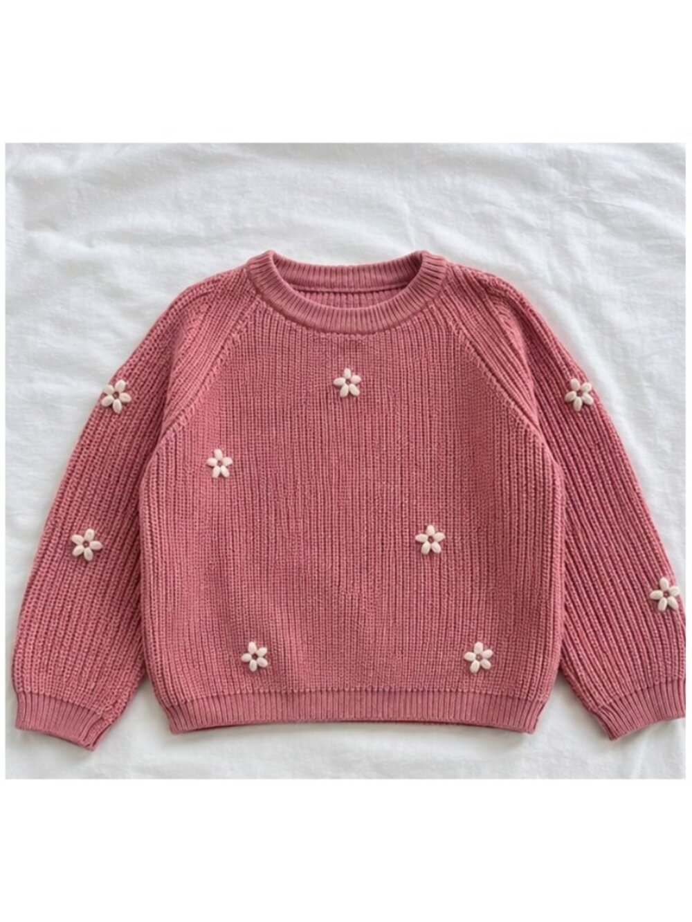 Kids Pink Floral Knit Sweater – Size 3-4T